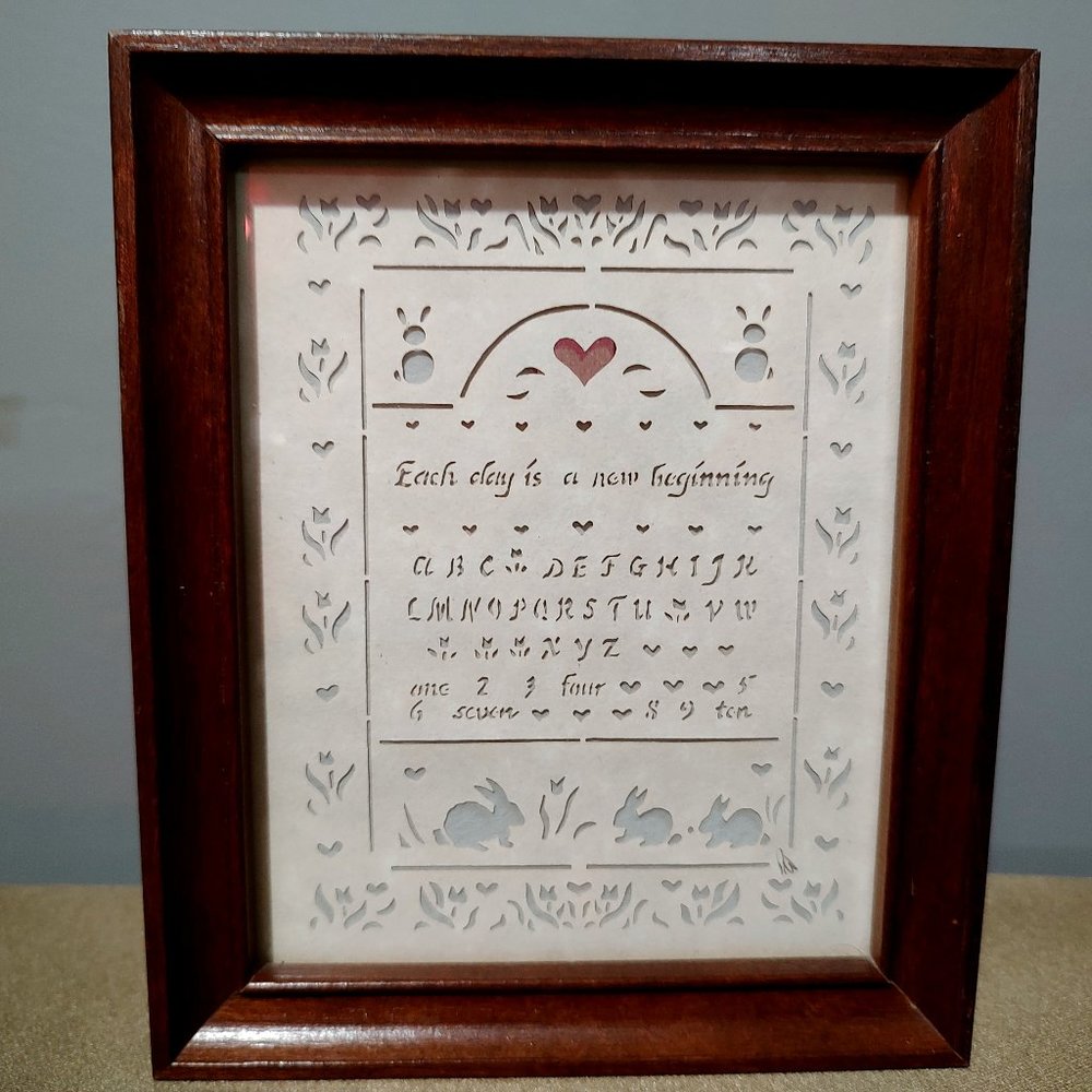 Vintage framed paper folk art Scherenschnitte by Regina Walters 1980s